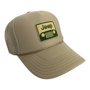 VINTAGE NEW JEEP 4X4 OFF ROAD TAN GREEN TRUCKER HAT SNAPBACK ADULT SZ TRENDY